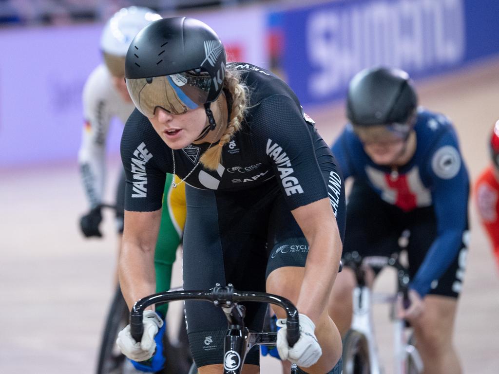 Olivia Podmore from New Zealand rides at the 2020 cycling world championships.