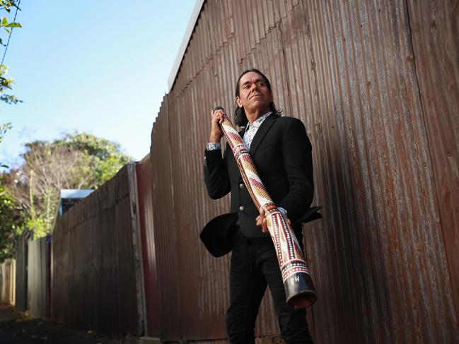 22/9/20: Indigenous singer-songwriter and multi-instrumentalist William Barton. William is doing a year-long Peggy Glanville-Hicks residency at the composer's former residence in Paddington. John Feder/The Australian.