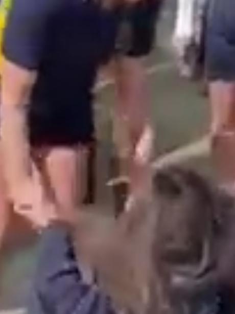 School students fight at Port Adelaide train station. Picture: Tom Huntley