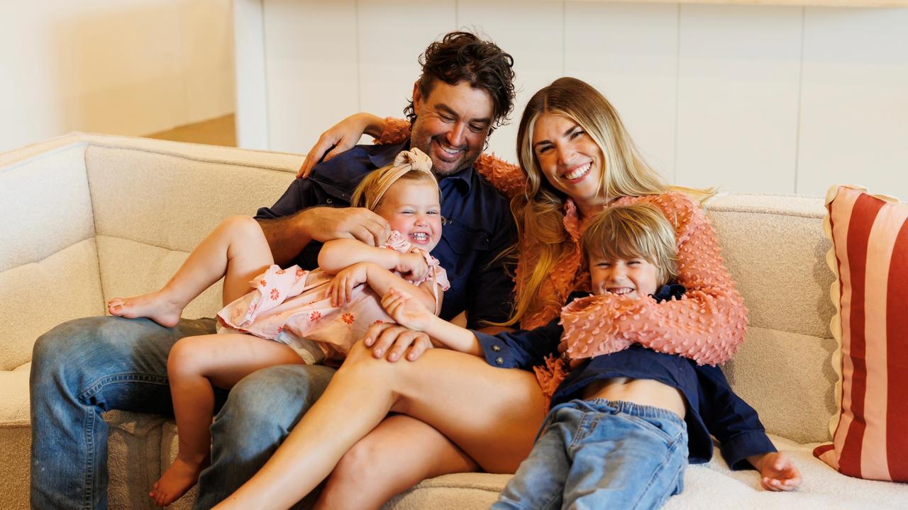 Matt and Kaia Wright, pictured with their children Banjo and Dusty, have listed their NT home for sale. Picture: Supplied