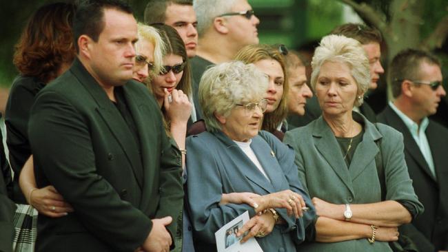 Kath Pettingill, centre, at the funeral of her son Victor Peirce.