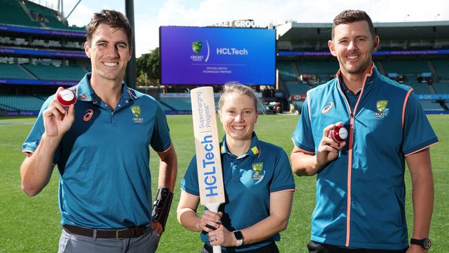 Pat Cummins, Alyssa Healy and Josh Hazlewood are right behind the Matildas. Picture: Matt King/Getty Images for HCLTech