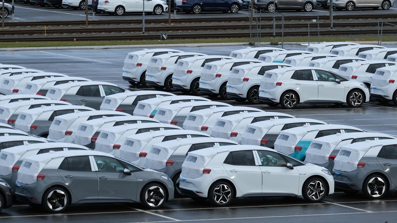 ID. 3 electric cars stand parked at the Volkswagen factory in 2020 in Zwickau, Germany. Picture: Sean Gallup/Getty Images