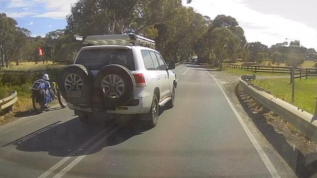 Alternate vision of the near-miss involving a 3-wheel cyclist and a truck that had to take evasive action to avoid crashing. Picture: Supplied