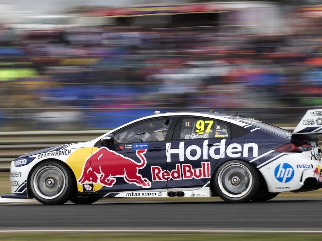 Shane Van Gisbergen of Team Red Bull Holden Racing on his way to winning race 8 at Symmons Plains. PICTURE CHRIS KIDD