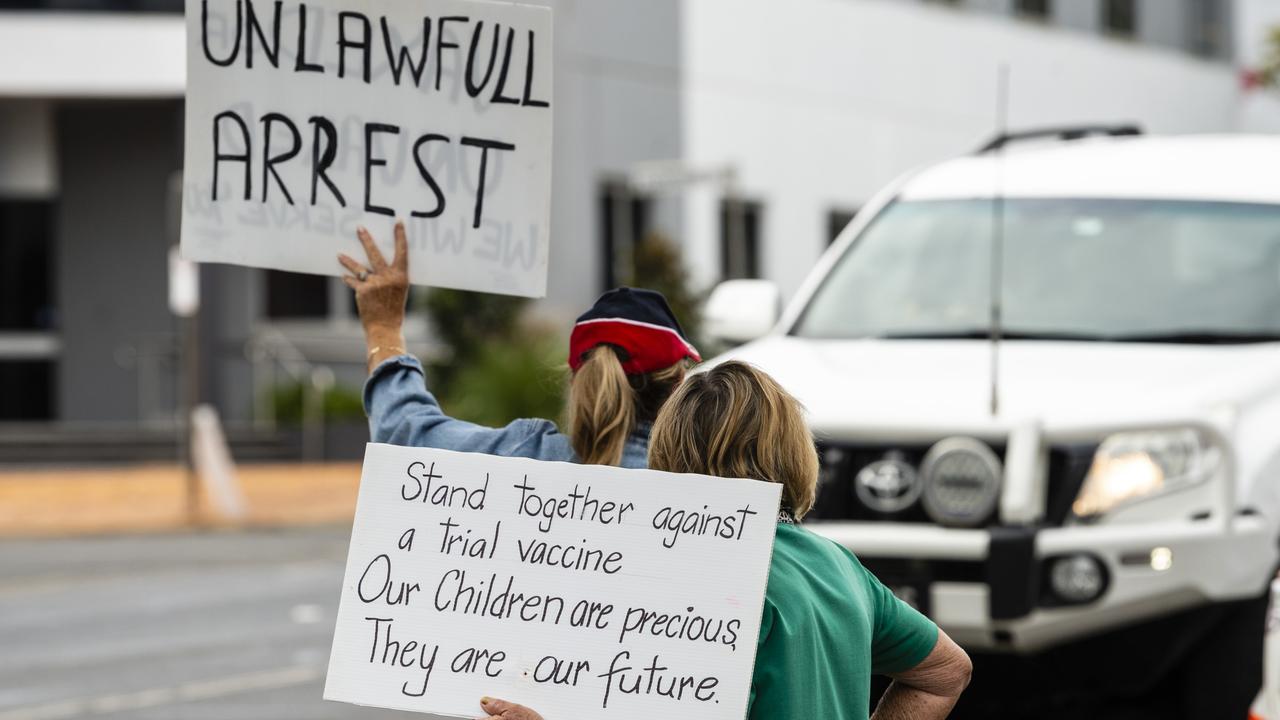 Supporters of Bar Wunder outside Toowoomba Courthouse, Tuesday, January 25, 2022. Picture: Kevin Farmer