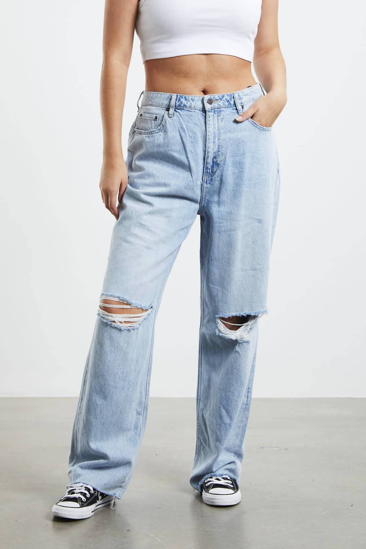 High-Waisted Baggy Ripped Wide-Leg Jeans for Girls