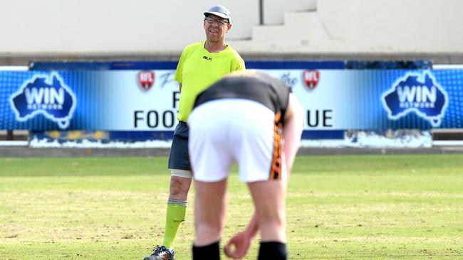 The central umpire enjoying his work at Berri Memorial Oval. Picture: BERNARD HUMPHREYS