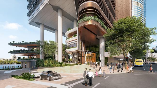 An artist’s impression of the Eagle St driveway of the new $2.1 billion Waterfront Brisbane