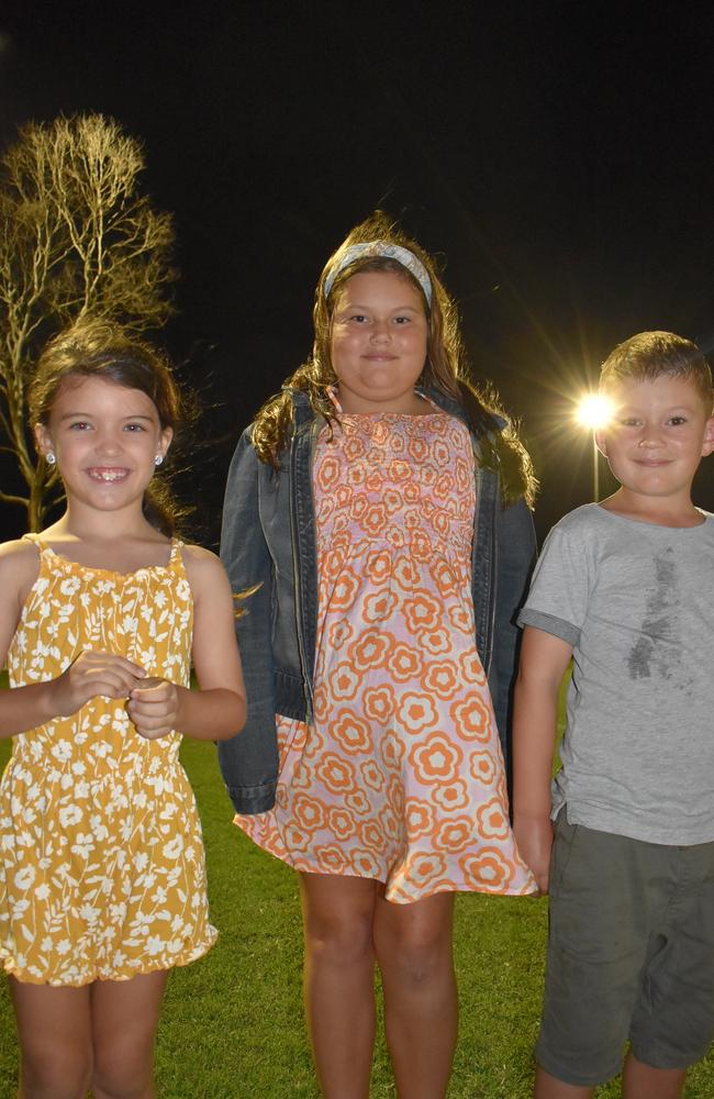Poppy Ahchay, Amaya Pustkuchen and Rylan Pustkuchen at the Magpies Netball Club 2022 season launch, Saturday, March 19, 2022. Picture: Tara Miko