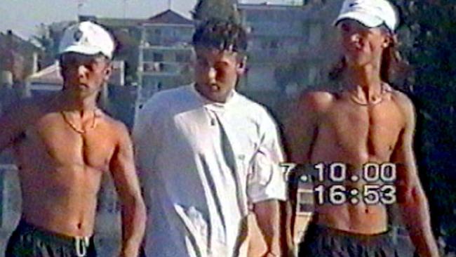 Police surveillance video pictures from October 7, 2000, shows Lebanese gang rapists (from left) Mahmoud Chami, Belal Hajeid, Mohamed Ghanem at Bondi Beach.