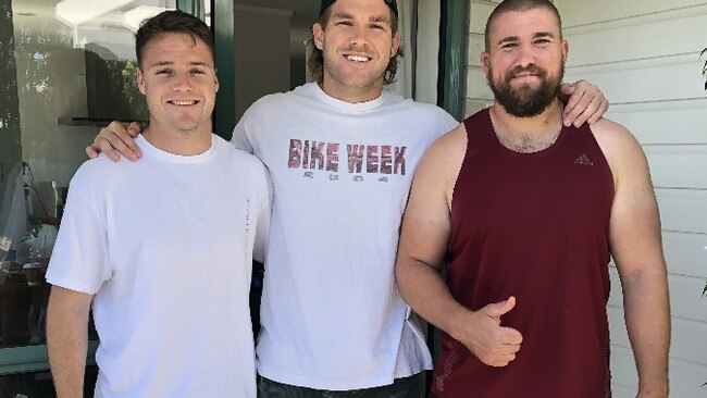 Angus Scott-Young with Kiwi housemates Kaleb Trask (left) and Aidan Ross (right).