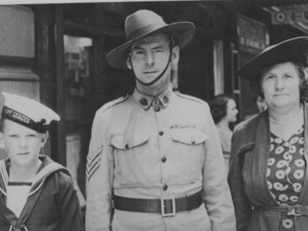 “(From left) My dad Bob Egenton; my Pa Sgt Morris W Egenton (MM); my Nan Ivy Egenton. Pa (Morris) was awarded the Military Medal during WW1 by King George V. During WWII he was in charge of anti aircraft guns on the pylons of Sydney Harbour Bridge. Photo taken in George St, Sydney some time around 1942.” Picture: Supplied by Andrew Egenton