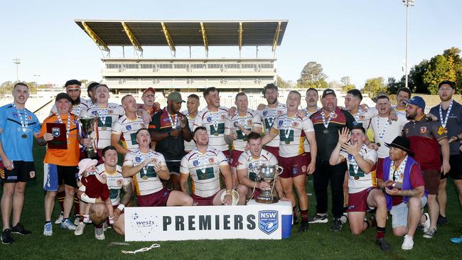 Thirlmere celebrate their 28-26 premiership win over Camden Rams at Campbelltown Stadium. Picture: John Appleyard