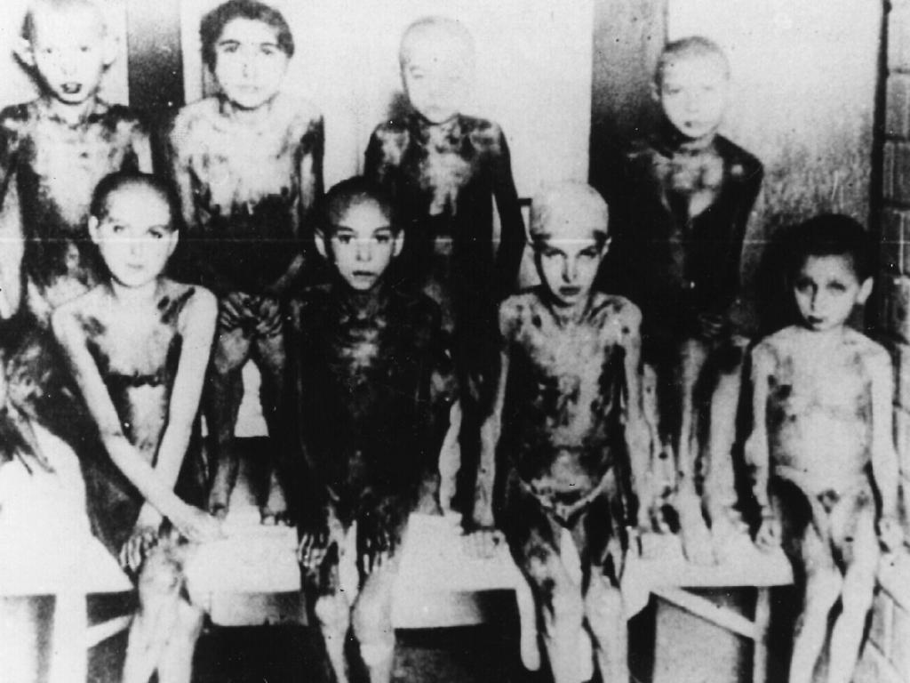 Some surviving Jewish twins found by Soviet Army Troops at Auschwitz Concentration Camp.