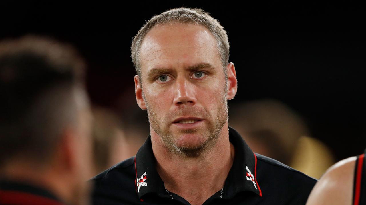 MELBOURNE, AUSTRALIA - MAY 01: Ben Rutten, Senior Coach of the Bombers looks on during the 2022 AFL Round 07 match between the Western Bulldogs and the Essendon Bombers at Marvel Stadium on May 01, 2022 in Melbourne, Australia. (Photo by Dylan Burns/AFL Photos via Getty Images)
