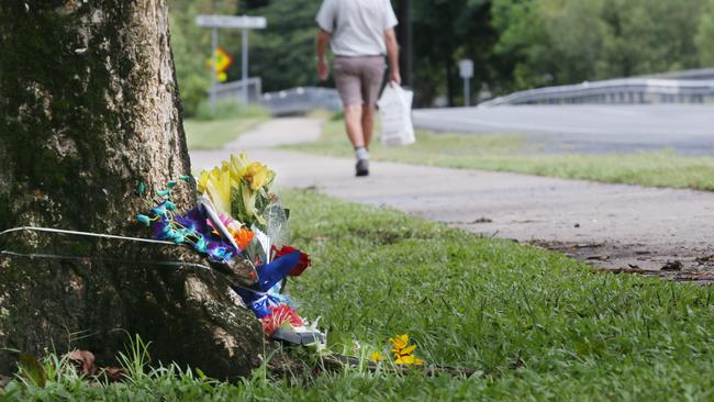 Scene of a fatal traffic crash at Manoora, where an allegedly stolen Toyota Yaris left Pease Street near the Saltwater Creek bridge and crashed into a tree. A 14-year-old boy was declared dead at the scene, and five other children aged 12 to 15 were taken to Cairns Hospital. Picture: Brendan Radke