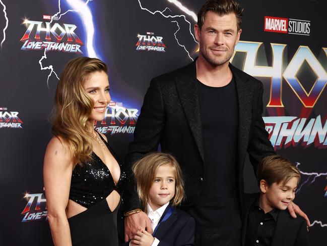 DAILY TELEGRAPH JUNE 27, 2022. Chris Hemsworth and Elsa Pataky with their children on the red carpet of the Australian special event screening of Thor: Love and Thunder at Hoyts Entertainment Quarter in Sydney. Picture: Jonathan Ng