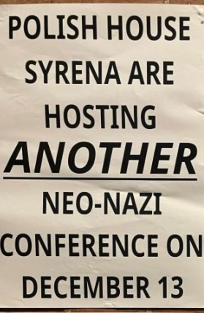 Posters at the front of Polish House 'Syrena' protesting the National Workers Alliance gathering. Picture: Facebook