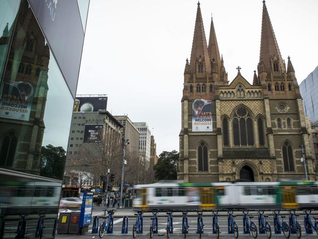 St Paul's Cathedral on the corner of Finders and Swanston Street. The Cathedral stands over the planned CBD South train station.Picture: Eugene Hyland