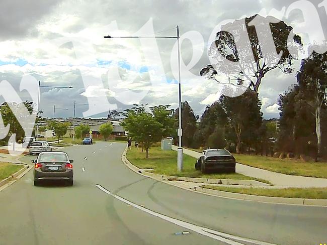 Tyre marks on the road show the path the car took. Picture: OnScene ACT