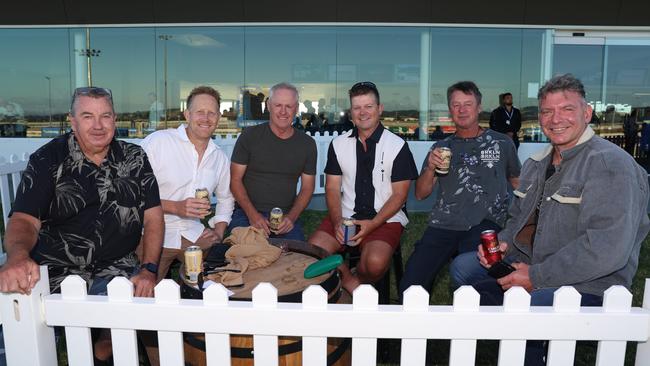 MELBOURNE, AUSTRALIA - MARCH 15 2024 Rick, Adam, Rick, Greg, Michael and Dave attend the 2024 Pakenham Cup Picture: Brendan Beckett