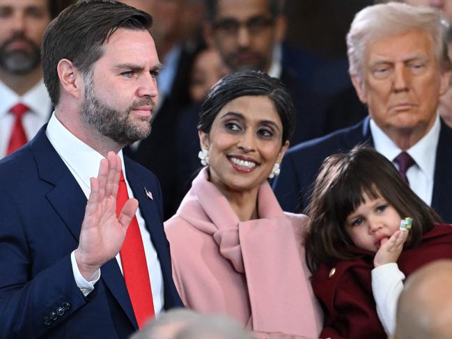 JD Vance is sworn in as the US Vice President in the US Capitol Rotunda in Washington.