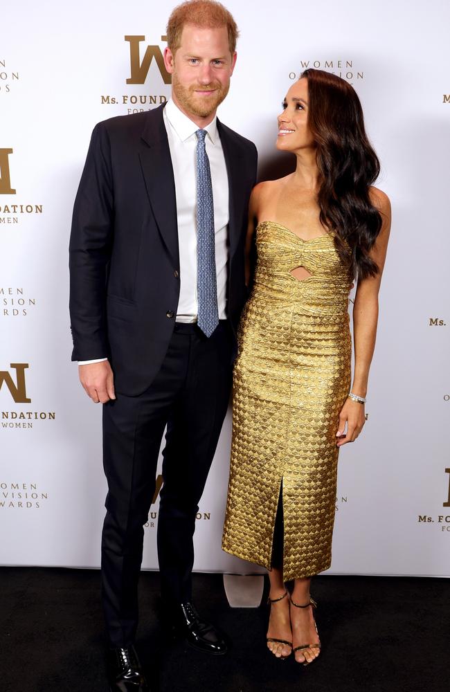 Harry and Meghan glammed up for the Women In Vision Awards gala on Tuesday night. Picture: Kevin Mazur/Getty Images Ms Foundation for Women