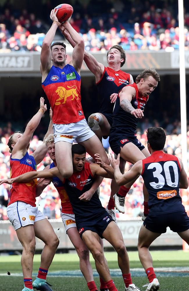 Daniel McStay takes a screamer. Picture: AAP