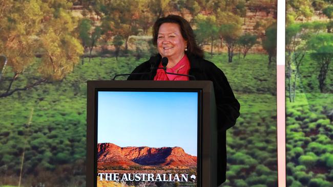 Gina Rinehart speaking at The Australian’s recent Bush Summit in WA. Picture: Philip Gostelow/The Australian