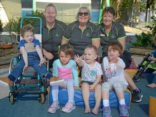 EARLY CARE: Angus, Jenny Heron, Jan Smith, Robyn Fletcher, Josie, John, Ivy and Zane at the Early Childhood Development Program in Park Avenue. Picture: Jann Houley