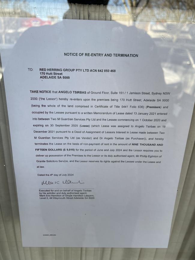 The eviction notice. Picture: Patrick McDonald