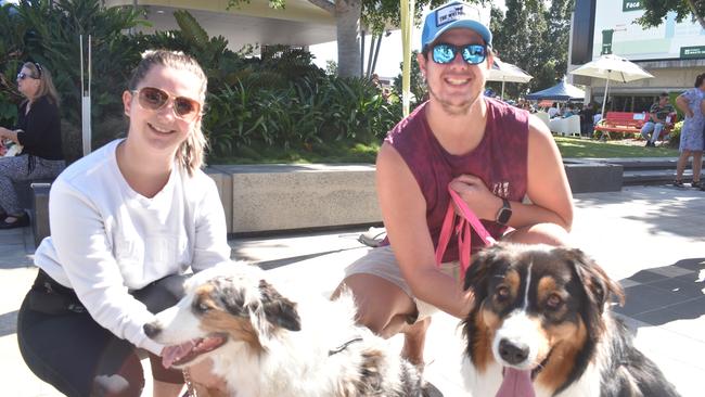 Ipswich 2023 Dog Day at Nicholas Street Precinct pictured is Tim and Tash Ferre with dogs Xena and Zara