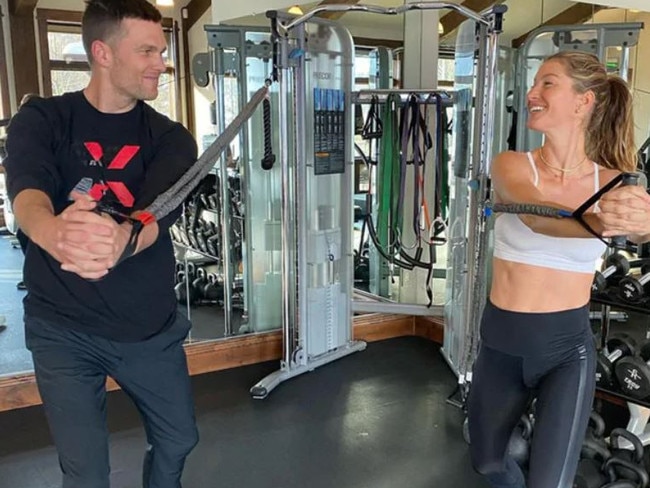 Tom Brady working out with wife Gisele.