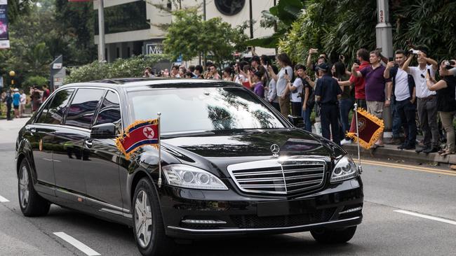 The motorcade of North Korean leader Kim Jong-un arrives at the St Regis Hotel. Picture: Getty Images