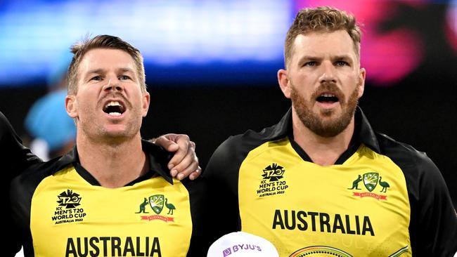 David Warner and Aaron Finch at the T20 World Cup. Photo by Bradley Kanaris/Getty Images.