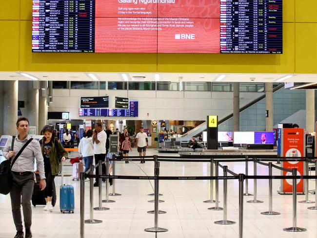 General pictures of travellers at the Brisbane Airport after a day of cancellations. Friday 7th September 2023 Picture David Clark