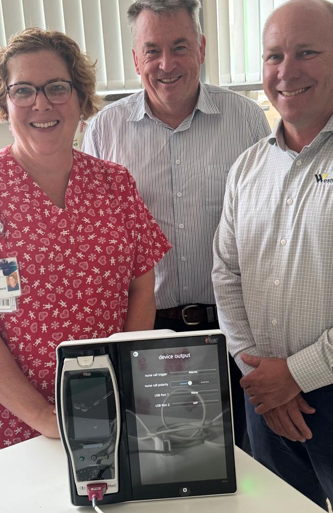 Alison Fels, Midwifery Unit Manager at Grafton Base Hospital, left, with Westlawn Finance’s Geoff Scofield and Damien Rouse.