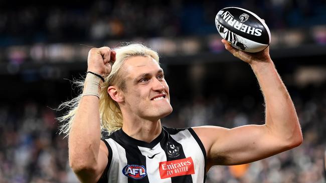 Darcy Moore celebrates Collingwood’s qualifying final win. Picture: Quinn Rooney/Getty Images