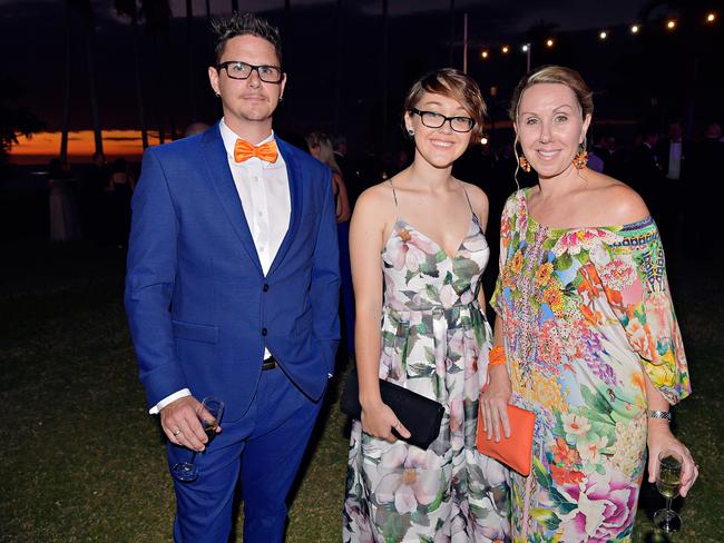 Dion Frewin, Cerys Hughs, and Vanessa Frewin at the 2017 Qantas Darwin Turf Club Gala Ball at SkyCity Casino. Picture: MICHAEL FRANCHI