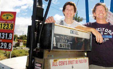 Brett Head (right), and his son Liam, have re-opened the service station in Evans Head under the Matilda banner. . Picture: Cathy Adams