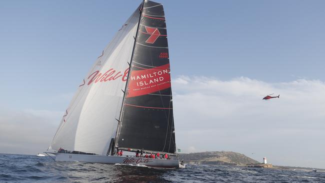 Wild Oats XI rounds the Iron Pot at the mouth of the River Derwent. Picture: Richard Jupe.  