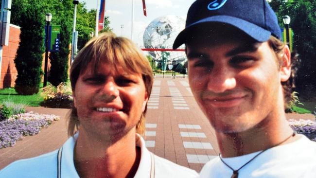 The late Peter Carter and tennis legend Roger Federer. Pic: Supplied