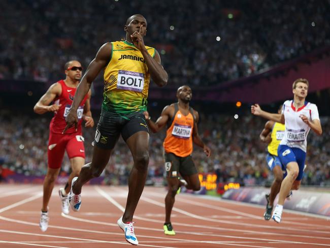 Usain Bolt crosses the finish line to win gold during the Men’s 200m Final at the London 2012 Olympic Games on August 9, 2012. Picture: Getty