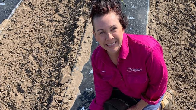 Owner of Bowen-based farm Lower Don Organics Jessica Volker has shared why she uses biodegradable mulch. Picture: Contributed