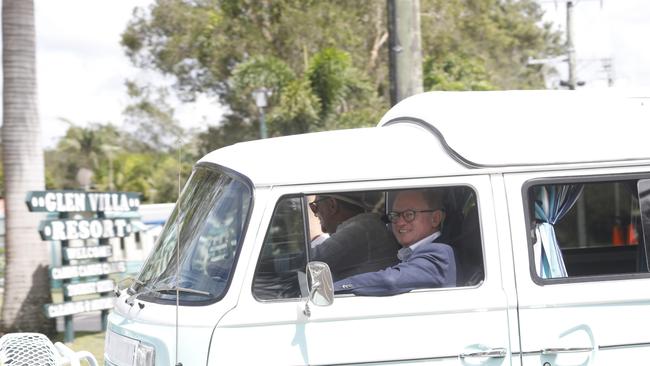 Byron mayor Simon Richardson drove the first in a convoy of Kombis to traverse the new Byron Bay Bypass after it was officially opened on Saturday, February 27, 2021. Picture: Liana Boss