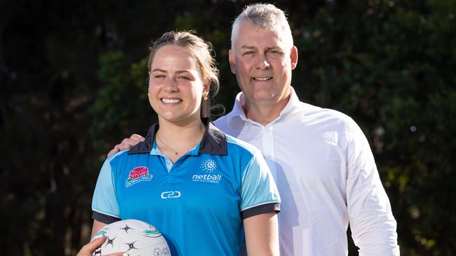 Netballer Audrey Little, with her Dad, former Wallaby Jason Little.