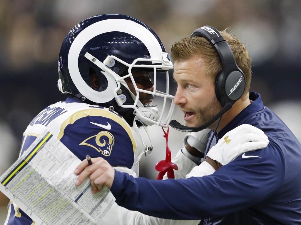 The youngest Super Bowl head coach Sean McVay of the Los Angeles Rams  shakes hands with the oldest head Coach Bill Belichick - Gold Medal  Impressions