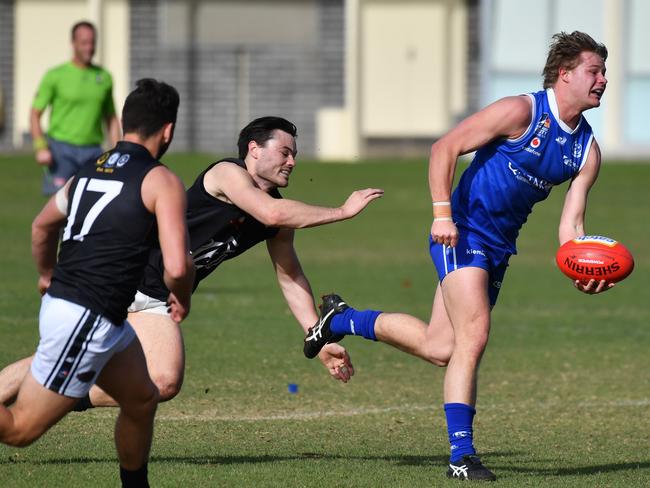 St Peter's Old Collegians v Port District in Division one Adelaide Football League match at St Peter's College, Hackney, Adelaide on Saturday the 27th of July 2019. PD - Mitchell Gaff v STP - James Duncan(AAP Image/Keryn Stevens)