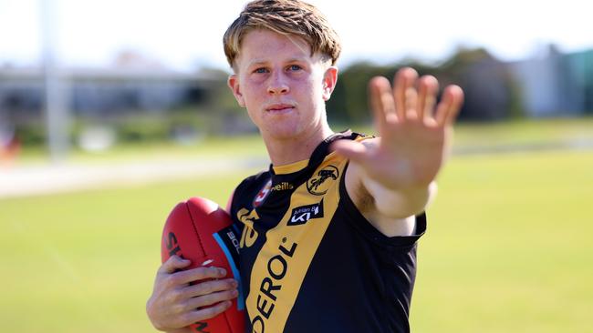 Glenelg's Angus Clarke was drafted by Essendon at pick 39. Picture: Cory Sutton